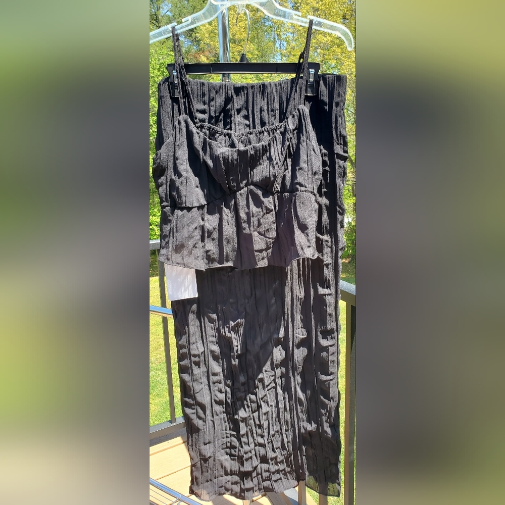 Women's New Textured Black Creased - Effect Cami Top & Skirt Set Size XL